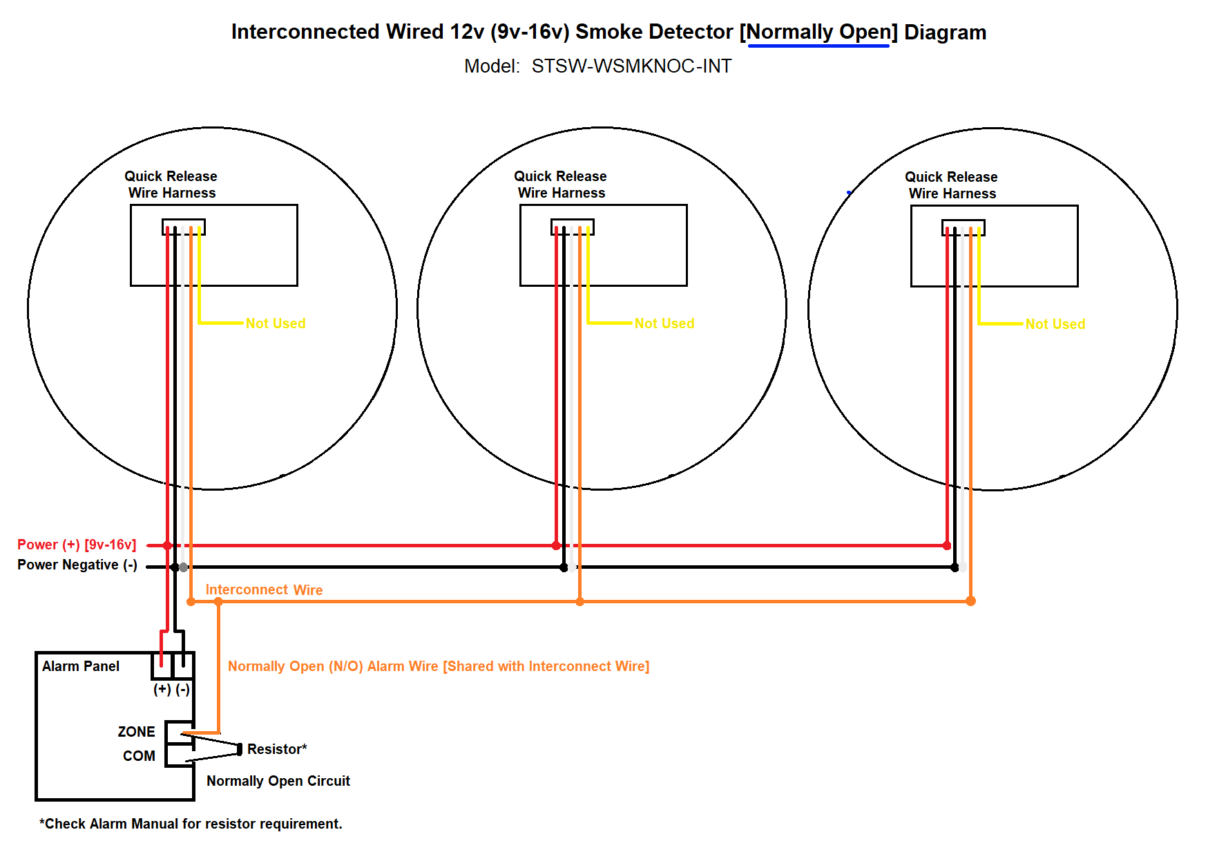 12v WIRED INTERCONNECT SMOKE DETECTOR - NORMALLY OPEN NO N/O for Alarm System